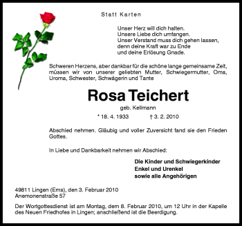 Traueranzeige von Rosa Teichert von Neue Osnabrücker Zeitung GmbH & Co. KG
