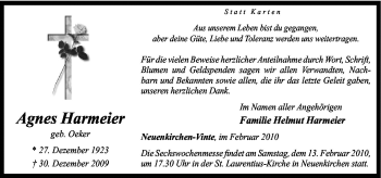 Traueranzeige von Agnes Harmeier von Neue Osnabrücker Zeitung GmbH & Co. KG