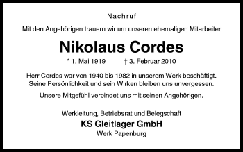 Traueranzeige von Nikolaus Cordes von Neue Osnabrücker Zeitung GmbH & Co. KG