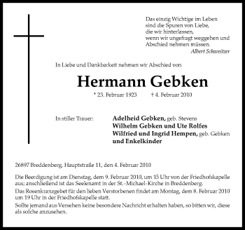 Traueranzeige von Hermann Gebken von Neue Osnabrücker Zeitung GmbH & Co. KG
