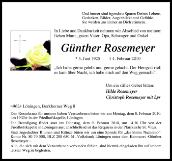 Traueranzeige von Günther Rosemeyer von Neue Osnabrücker Zeitung GmbH & Co. KG