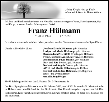 Traueranzeige von Franz Hülmann von Neue Osnabrücker Zeitung GmbH & Co. KG