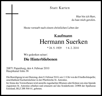 Traueranzeige von Hermann Suerken von Neue Osnabrücker Zeitung GmbH & Co. KG