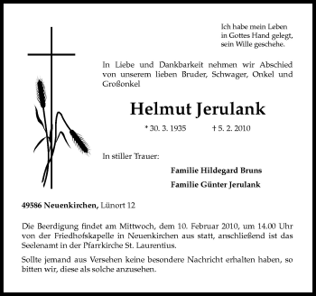 Traueranzeige von Helmut Jerulank von Neue Osnabrücker Zeitung GmbH & Co. KG