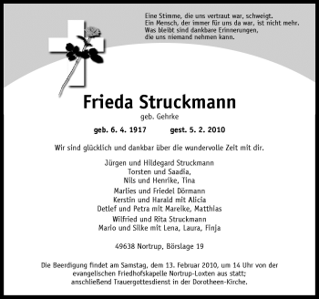 Traueranzeige von Frieda Struckmann von Neue Osnabrücker Zeitung GmbH & Co. KG