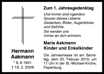 Traueranzeige von Hermann Aakmann von Neue Osnabrücker Zeitung GmbH & Co. KG