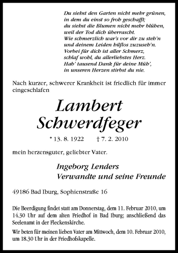Traueranzeige von Lambert Schwerdfeger von Neue Osnabrücker Zeitung GmbH & Co. KG