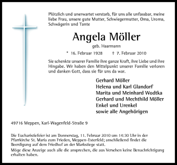 Traueranzeige von Angela Möller von Neue Osnabrücker Zeitung GmbH & Co. KG