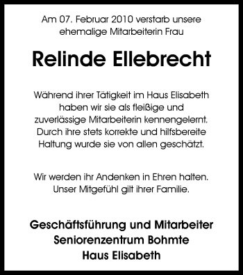 Traueranzeige von Relinde Ellebrecht von Neue Osnabrücker Zeitung GmbH & Co. KG