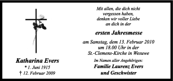 Traueranzeige von Katharina Evers von Neue Osnabrücker Zeitung GmbH & Co. KG
