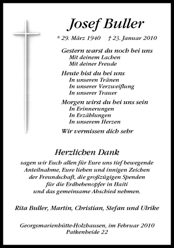 Traueranzeige von Josef Buller von Neue Osnabrücker Zeitung GmbH & Co. KG