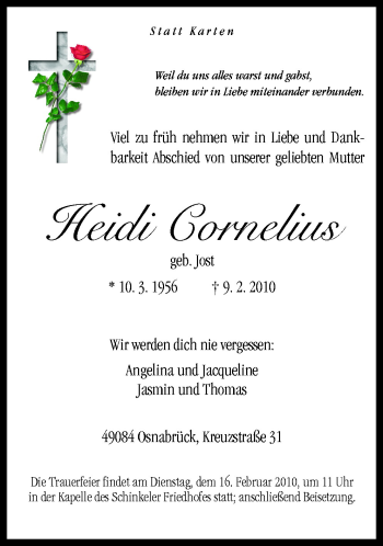 Traueranzeige von Cornelius Heidi von Neue Osnabrücker Zeitung GmbH & Co. KG
