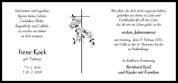 Traueranzeige von Irene Kock von Neue Osnabrücker Zeitung GmbH & Co. KG