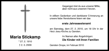Traueranzeige von Maria Stickamp von Neue Osnabrücker Zeitung GmbH & Co. KG