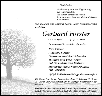 Traueranzeige von Gerhard Förster von Neue Osnabrücker Zeitung GmbH & Co. KG