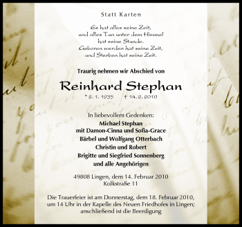 Traueranzeige von Reinhard Stephan von Neue Osnabrücker Zeitung GmbH & Co. KG