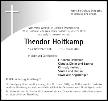 Traueranzeige von Theodor Holtkamp von Neue Osnabrücker Zeitung GmbH & Co. KG