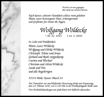 Traueranzeige von Wolfgang Wöldecke von Neue Osnabrücker Zeitung GmbH & Co. KG