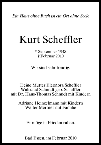 Traueranzeige von Kurt Scheffler von Neue Osnabrücker Zeitung GmbH & Co. KG