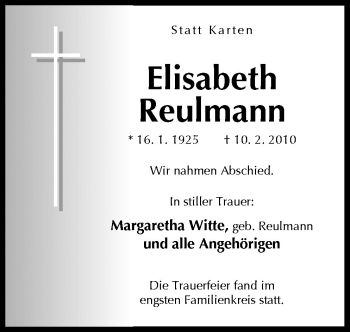 Traueranzeige von Elisabeth Reulmann von Neue Osnabrücker Zeitung GmbH & Co. KG
