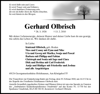 Traueranzeige von Gerhard Olbrisch von Neue Osnabrücker Zeitung GmbH & Co. KG