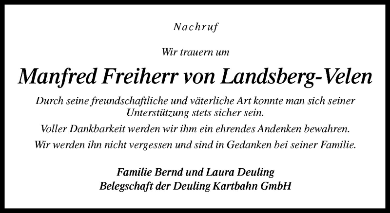  Traueranzeige für Manfred Freiherr von Landsberg-Velen vom 17.02.2010 aus Neue Osnabrücker Zeitung GmbH & Co. KG