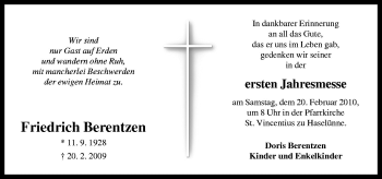 Traueranzeige von Friedrich Berentzen von Neue Osnabrücker Zeitung GmbH & Co. KG