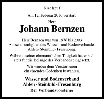 Traueranzeige von Johann Bernzen von Neue Osnabrücker Zeitung GmbH & Co. KG