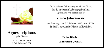 Traueranzeige von Agnes Triphaus von Neue Osnabrücker Zeitung GmbH & Co. KG