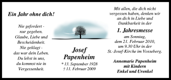 Traueranzeige von Josef Papenheim von Neue Osnabrücker Zeitung GmbH & Co. KG