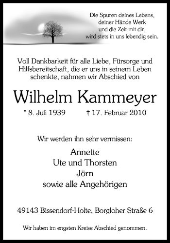 Traueranzeige von Wilhelm Kammeyer von Neue Osnabrücker Zeitung GmbH & Co. KG