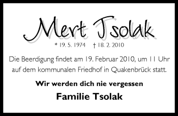 Traueranzeige von Tsolak Mert von Neue Osnabrücker Zeitung GmbH & Co. KG