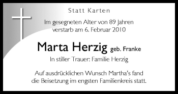 Traueranzeige von Marta Herzig von Neue Osnabrücker Zeitung GmbH & Co. KG
