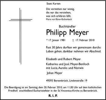 Traueranzeige von Philipp Meyer von Neue Osnabrücker Zeitung GmbH & Co. KG