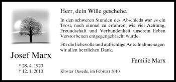 Traueranzeige von Josef Marx von Neue Osnabrücker Zeitung GmbH & Co. KG