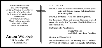 Traueranzeige von Anton Wübbels von Neue Osnabrücker Zeitung GmbH & Co. KG