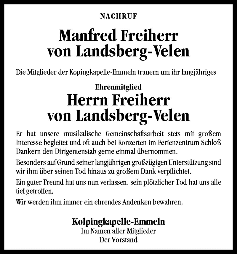  Traueranzeige für Manfred Freiherr von Landsberg-Velen vom 20.02.2010 aus Neue Osnabrücker Zeitung GmbH & Co. KG