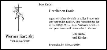 Traueranzeige von Werner Karcisky von Neue Osnabrücker Zeitung GmbH & Co. KG