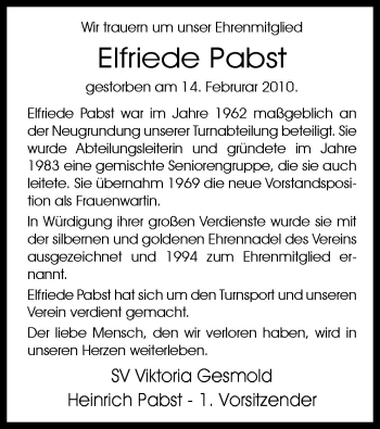 Traueranzeige von Elfriede Pabst von Neue Osnabrücker Zeitung GmbH & Co. KG