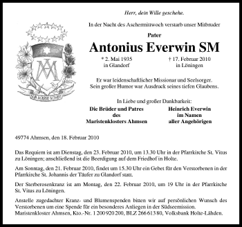 Traueranzeige von Antonius Everwin von Neue Osnabrücker Zeitung GmbH & Co. KG