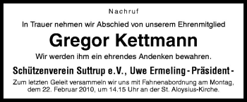 Traueranzeige von Gregor Kettmann von Neue Osnabrücker Zeitung GmbH & Co. KG