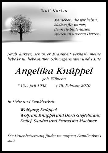 Traueranzeige von Angelika Knüppel von Neue Osnabrücker Zeitung GmbH & Co. KG