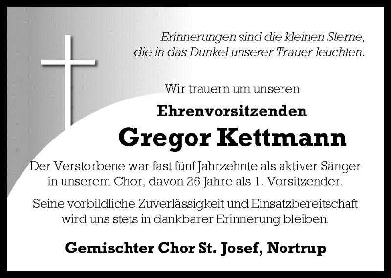  Traueranzeige für Gregor Kettmann vom 22.02.2010 aus Neue Osnabrücker Zeitung GmbH & Co. KG