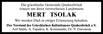 Traueranzeige von Mert Tsolak von Neue Osnabrücker Zeitung GmbH & Co. KG