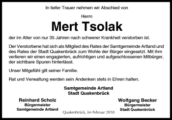 Traueranzeige von Tsolak Mert von Neue Osnabrücker Zeitung GmbH & Co. KG