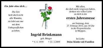 Traueranzeige von Ingrid Brinkmann von Neue Osnabrücker Zeitung GmbH & Co. KG