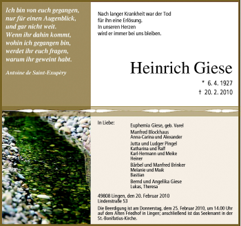 Traueranzeige von Heinrich Giese von Neue Osnabrücker Zeitung GmbH & Co. KG