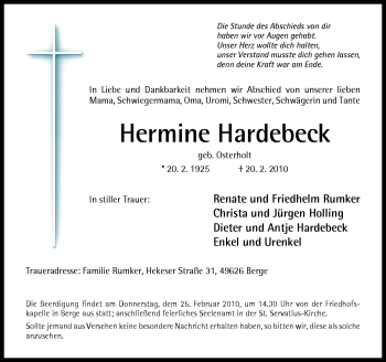 Traueranzeige von Hermine Hardebeck von Neue Osnabrücker Zeitung GmbH & Co. KG