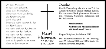 Traueranzeige von Karl Hermes von Neue Osnabrücker Zeitung GmbH & Co. KG