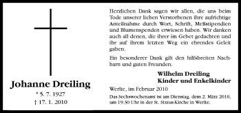 Traueranzeige von Johanne Dreiling von Neue Osnabrücker Zeitung GmbH & Co. KG